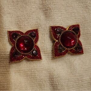 Vintage Jay Feinberg Strongwster Red and Gold Clip On Earrings